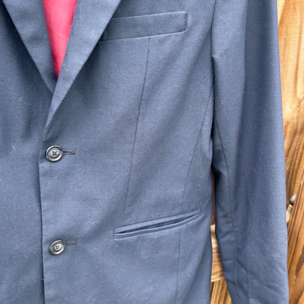 Blazer Boys Navy Blue Good Two Button Burgundy Lining Kids Size 14 - Picture 8 of 12